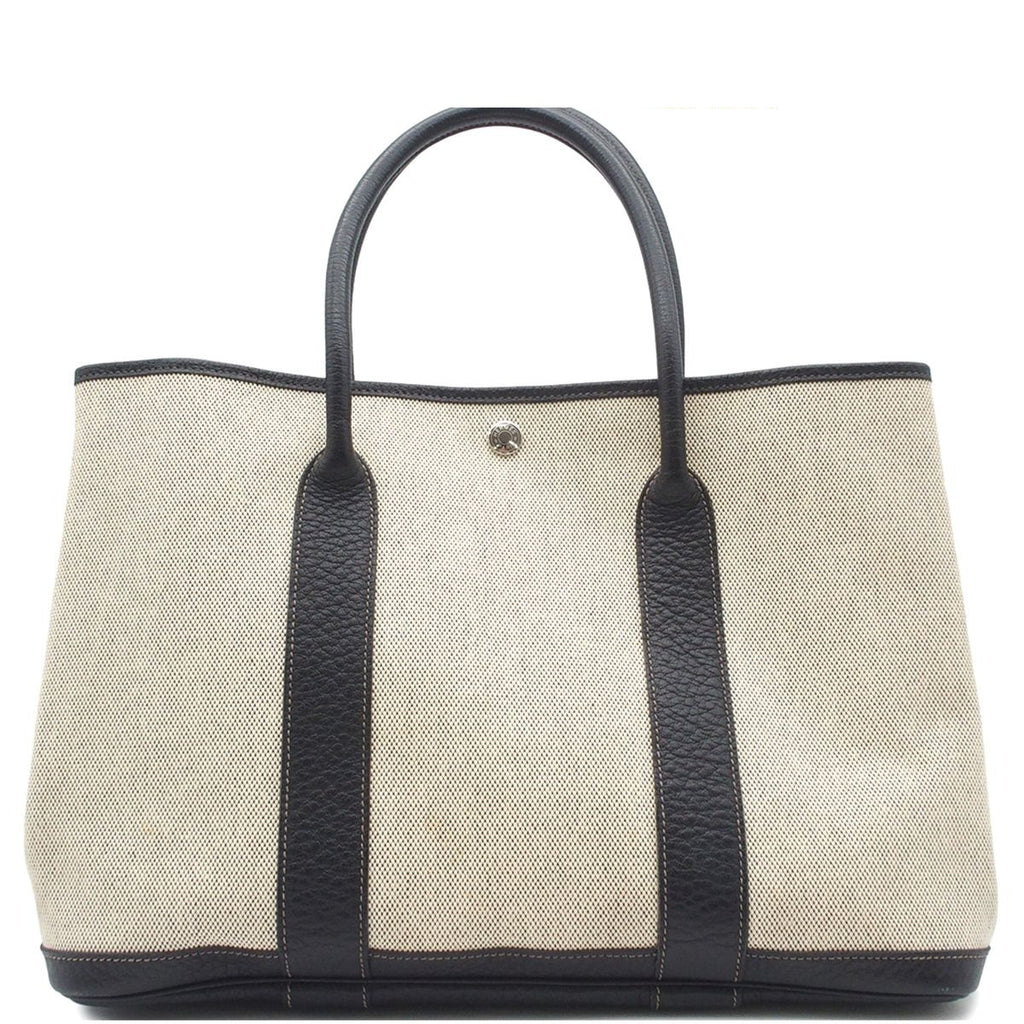Hermes Garden Party PM Natural Black Silver Toile Buffalo Tote Bag
