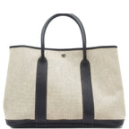 Hermes Garden Party PM Natural Black Silver Toile Buffalo Tote Bag