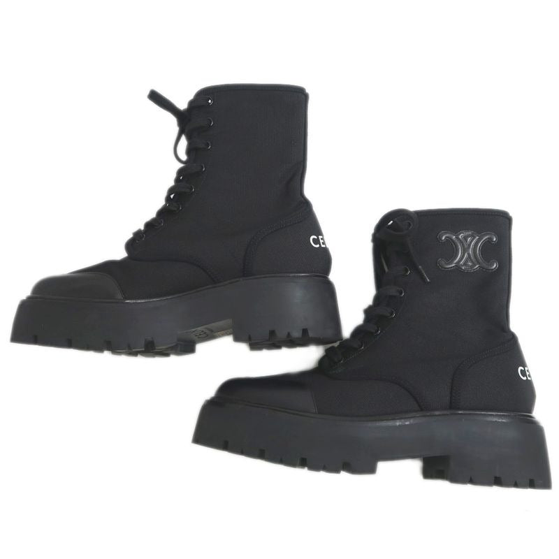 Celine Balkis Lace Up Boots Size 38 Black Nylon Leather Shoes — view 4
