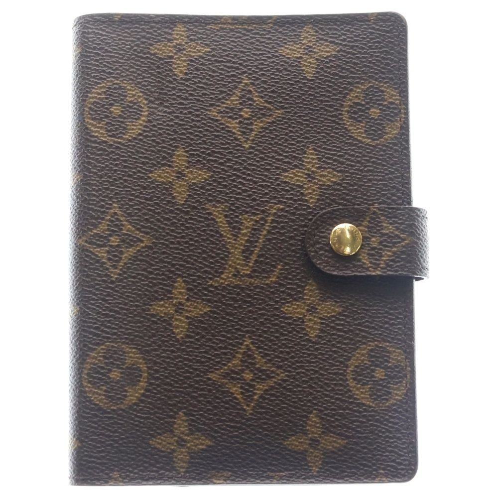 Louis Vuitton Monogram Agenda Book Cover Notebook Binder Brown Leather Gold