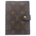 Louis Vuitton Monogram Agenda Book Cover Notebook Binder Brown Leather Gold