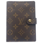 Louis Vuitton Monogram Agenda Book Cover Notebook Binder Brown Leather Gold