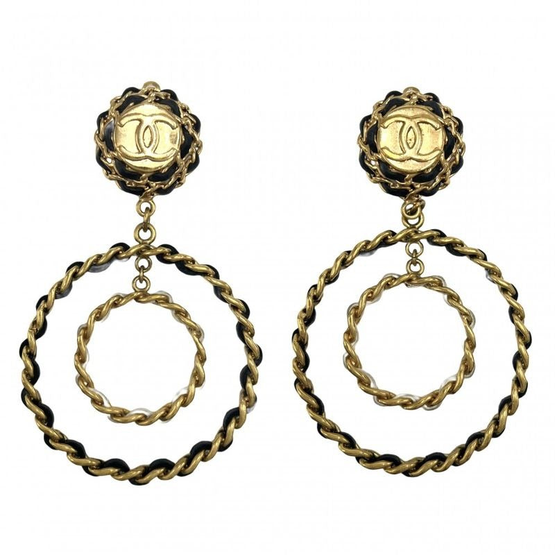 Chanel Earrings Coco Mark Swing Accessories Chain GP Leather 93