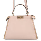 Fendi Peekaboo Regular Leather Studs 2-Way Shoulder Bag Pink Beige