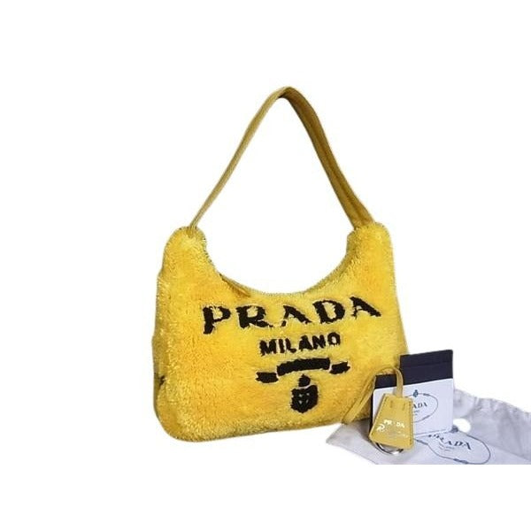 Prada Handbag Terry Mini 1 Ne515 Yellow Black Pile White
