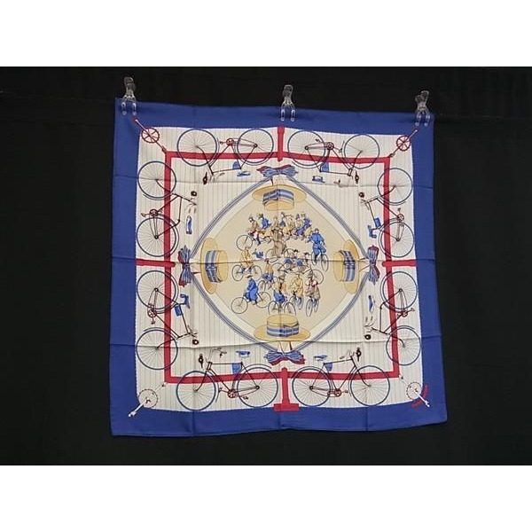 Hermes les Becanes Carre 90 Silk Scarf Shawl Blue Ivory — view 2