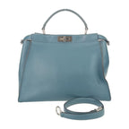 Fendi Tote Bag Peekaboo Large 8 Bn210 Blue Silver Hardware Leather 2-Way