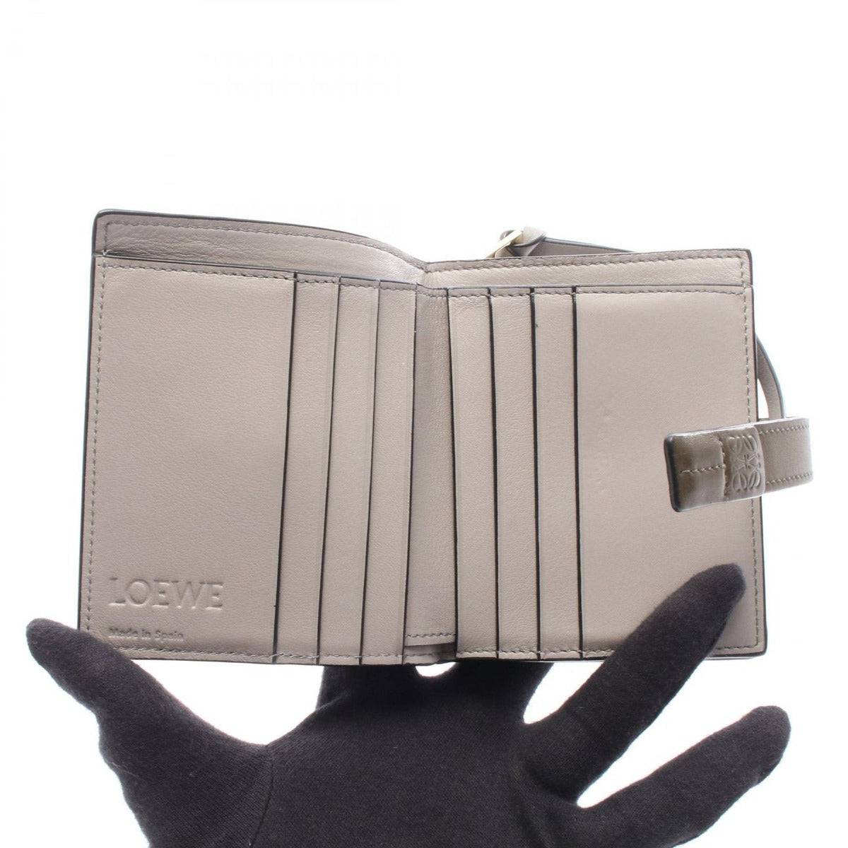 Loewe Bifold Wallet Compact Zip Khaki Beige Leather Anagram Green. Khaki. Gray — view 3