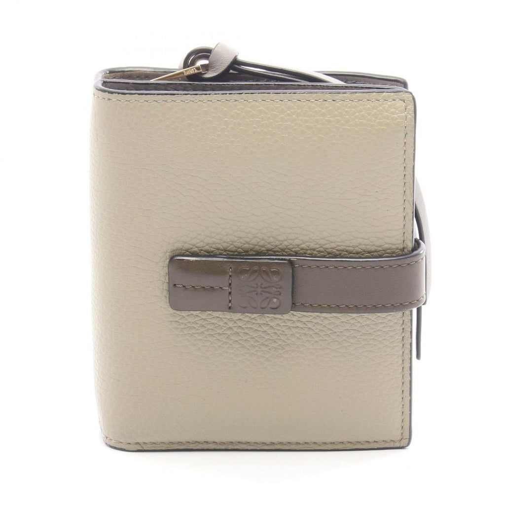 Loewe Bifold Wallet Compact Zip Khaki Beige Leather Anagram Green. Khaki. Gray