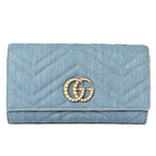 Gucci Wallet Long Continental GG Marmont Denim Chevron