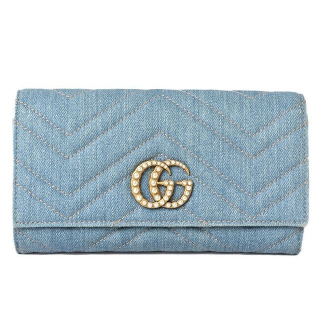 Gucci Wallet Long Continental GG Marmont Denim Chevron