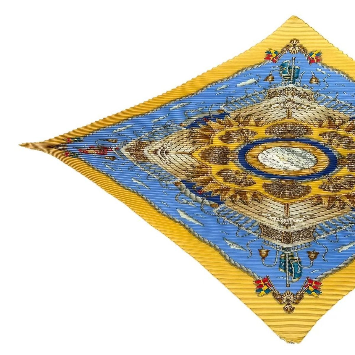 Hermes Pleated Scarf Silk Railing Ship Handrail Yellow — view 2