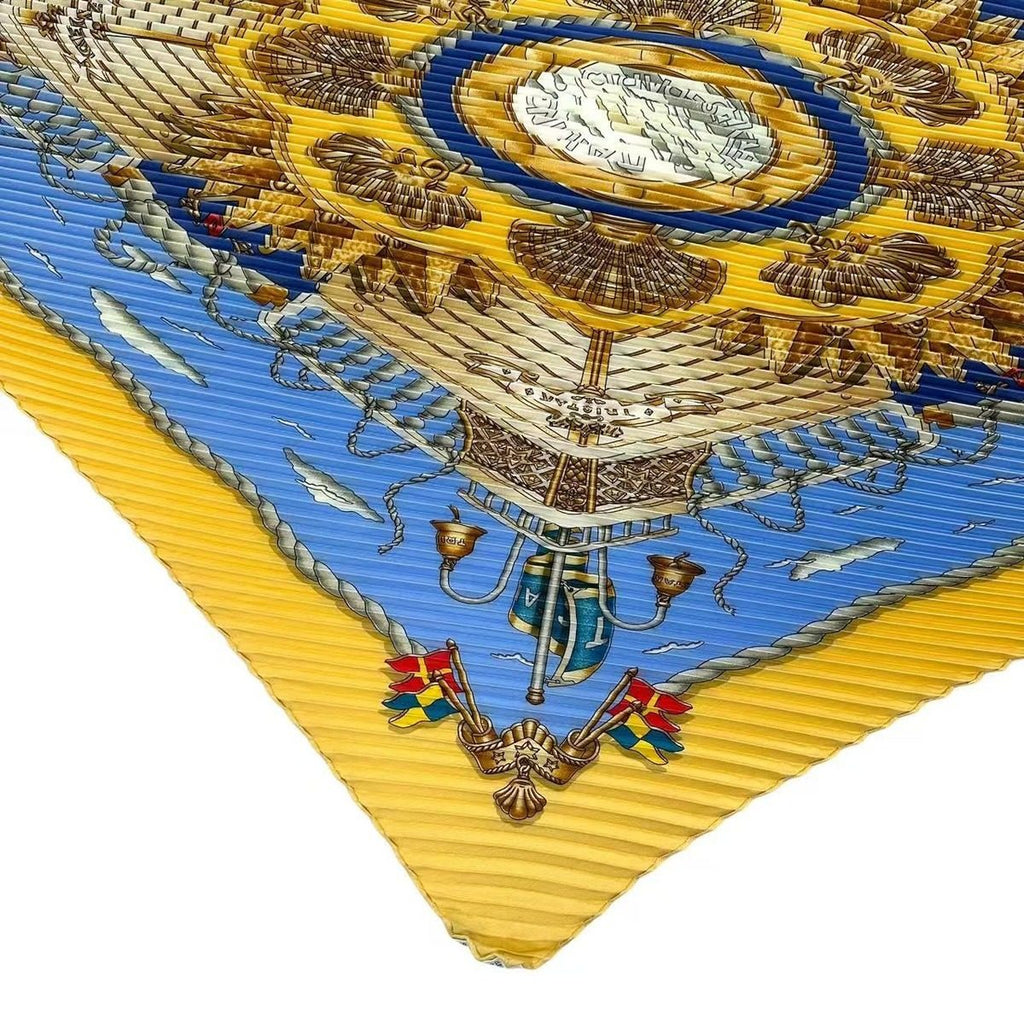 Hermes Pleated Scarf Silk Railing Ship Handrail Yellow — view 5