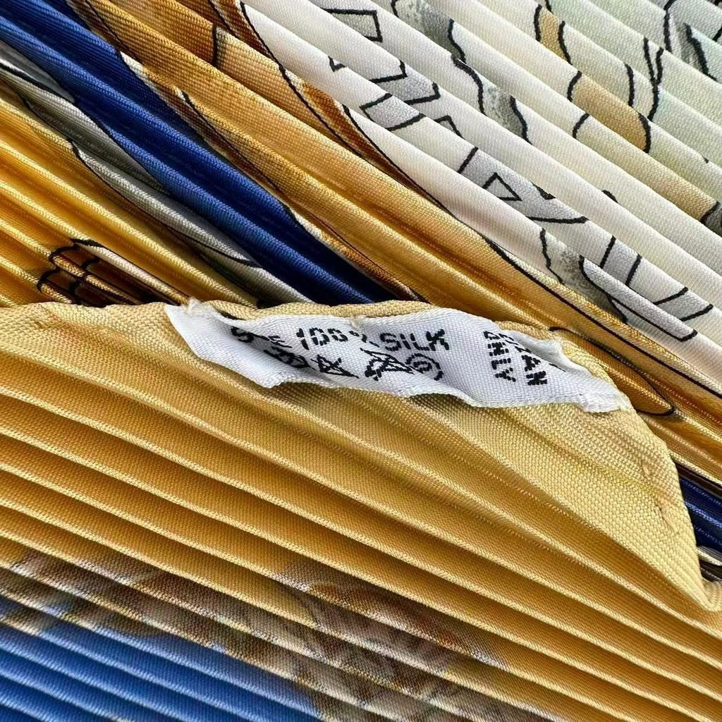 Hermes Pleated Scarf Silk Railing Ship Handrail Yellow — view 7