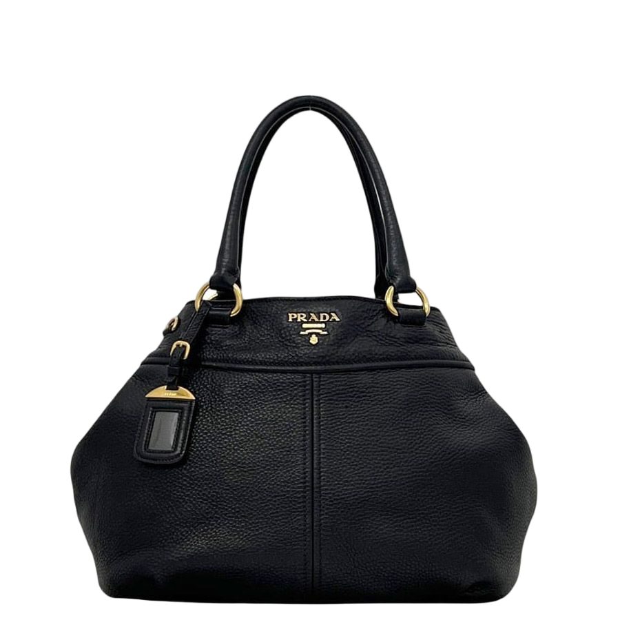 Prada Tote Black Nero Vitello Daino Leather 146 B Shoulder Logo