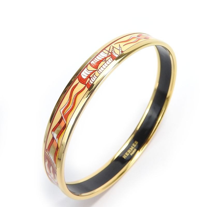 Hermes Bracelet Emile PM Metal Cloisonne Multicolor Gold Red Sailboat Engraved — view 2