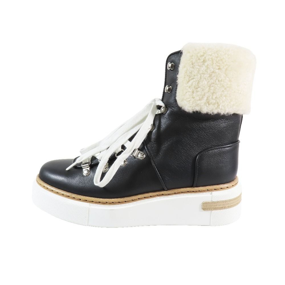 Hermes Flocon Ankle Shearling Boa Short Boots Sneakers Shoes Black
