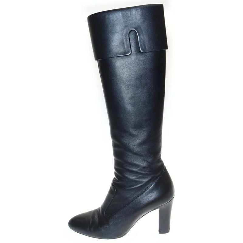 Chanel Coco Mark Side Zip All Leather Long Boots Black