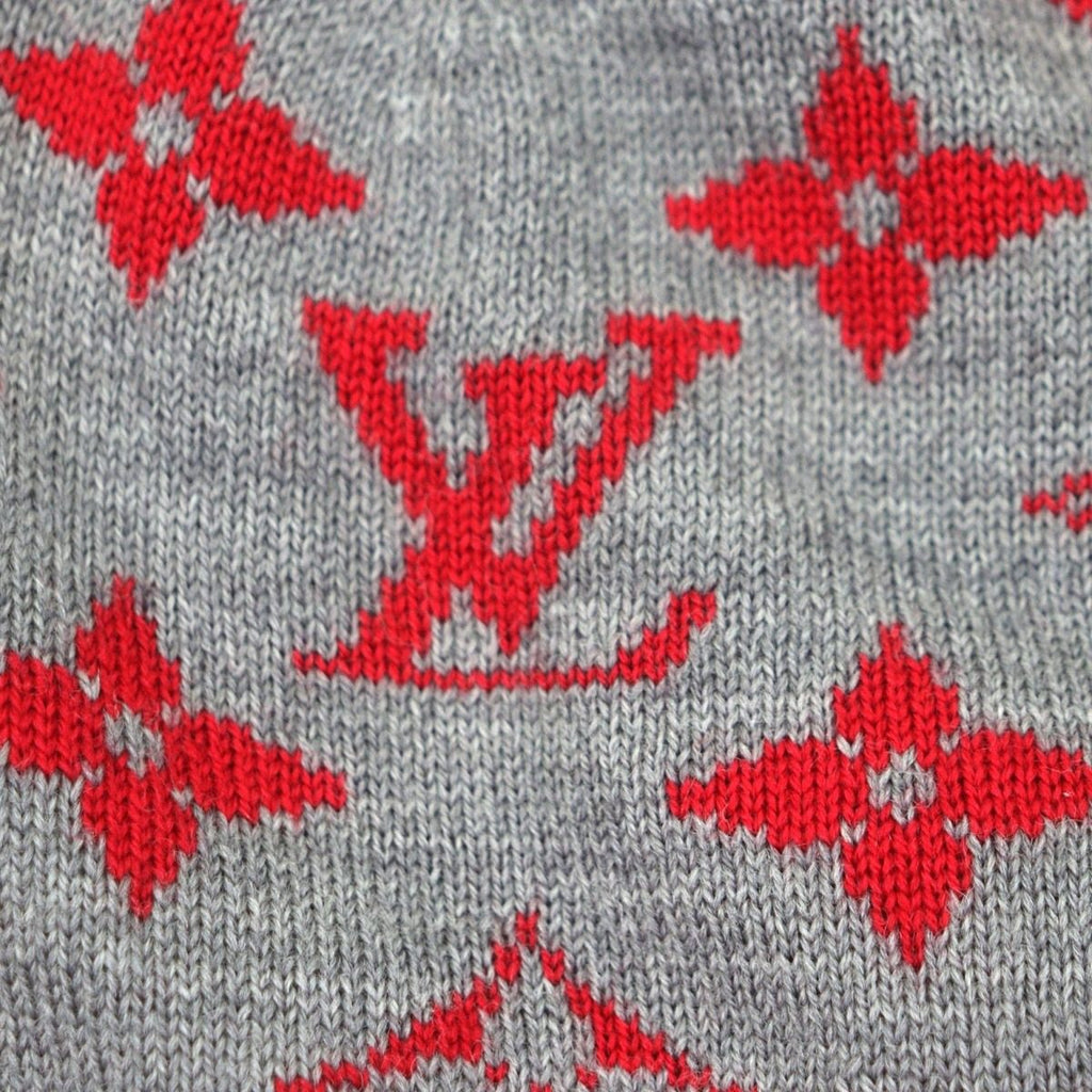 Louis Vuitton LV Rabbit Monogram Wool Hat Knit Cap Gray Red — view 8