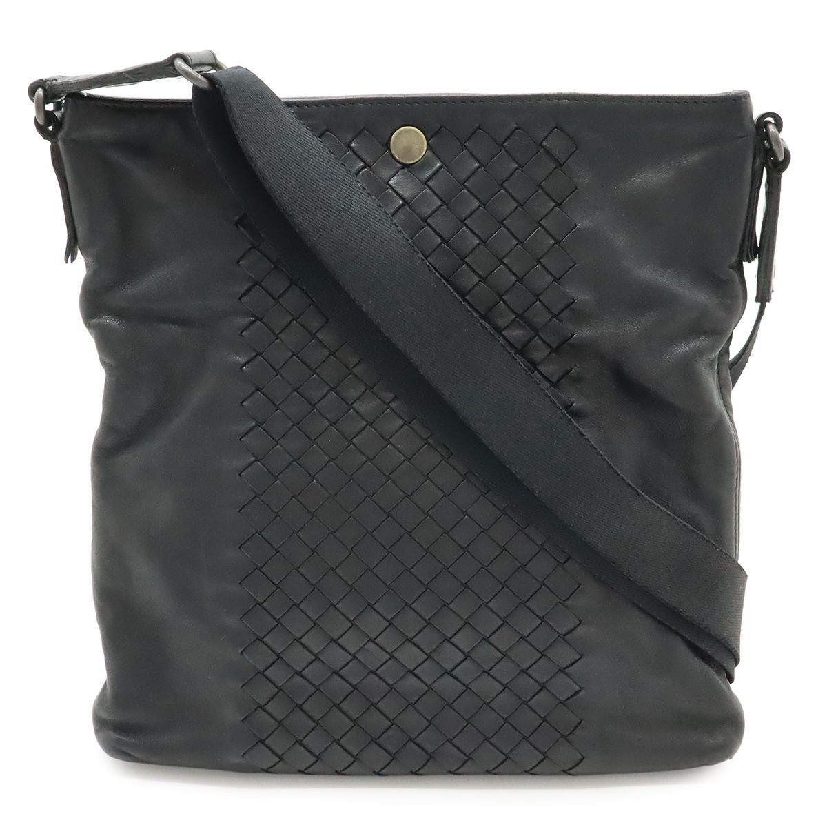 Bottega Veneta Intrecciato Shoulder Bag Crossbody Leather Black