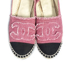 Chanel CC Logo Linen Pink Black Espadrilles Flats Shoes 38 — view 2