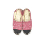 Chanel CC Logo Linen Pink Black Espadrilles Flats Shoes 38 — view 3