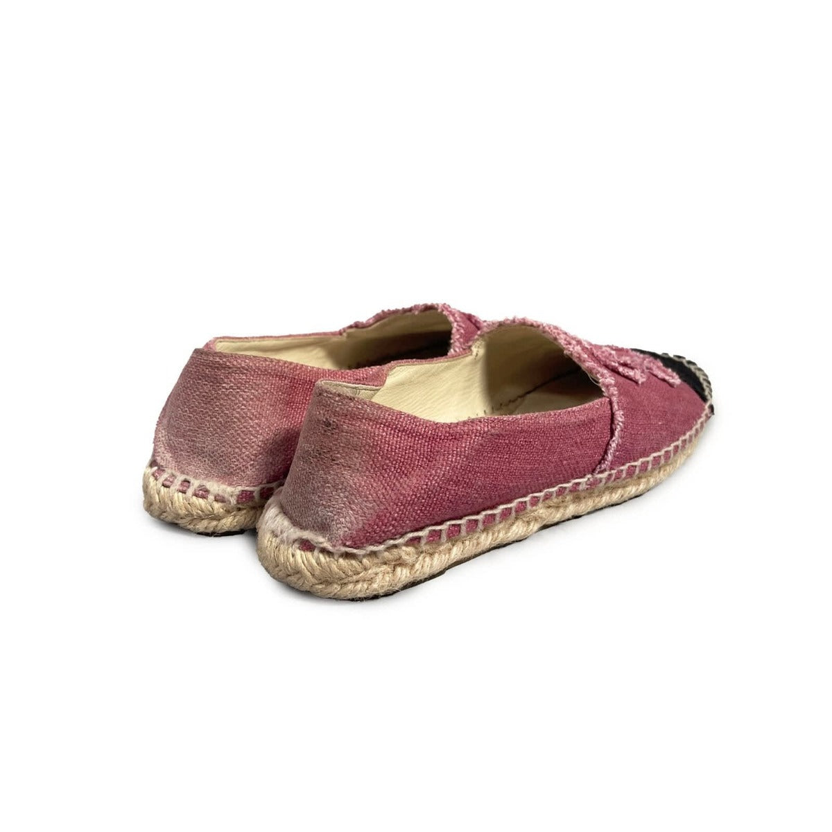 Chanel CC Logo Linen Pink Black Espadrilles Flats Shoes 38 — view 4