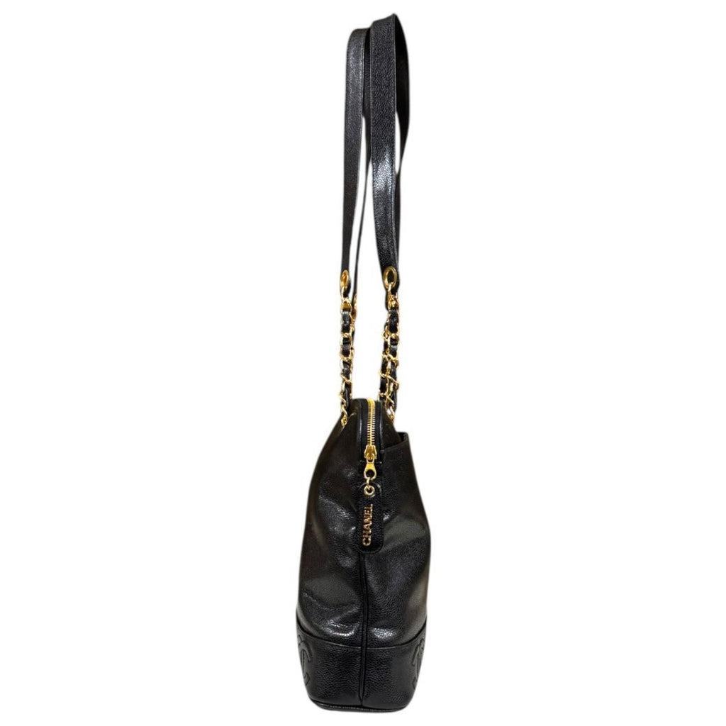Chanel CC Logo Tote Caviar Leather Black — view 4