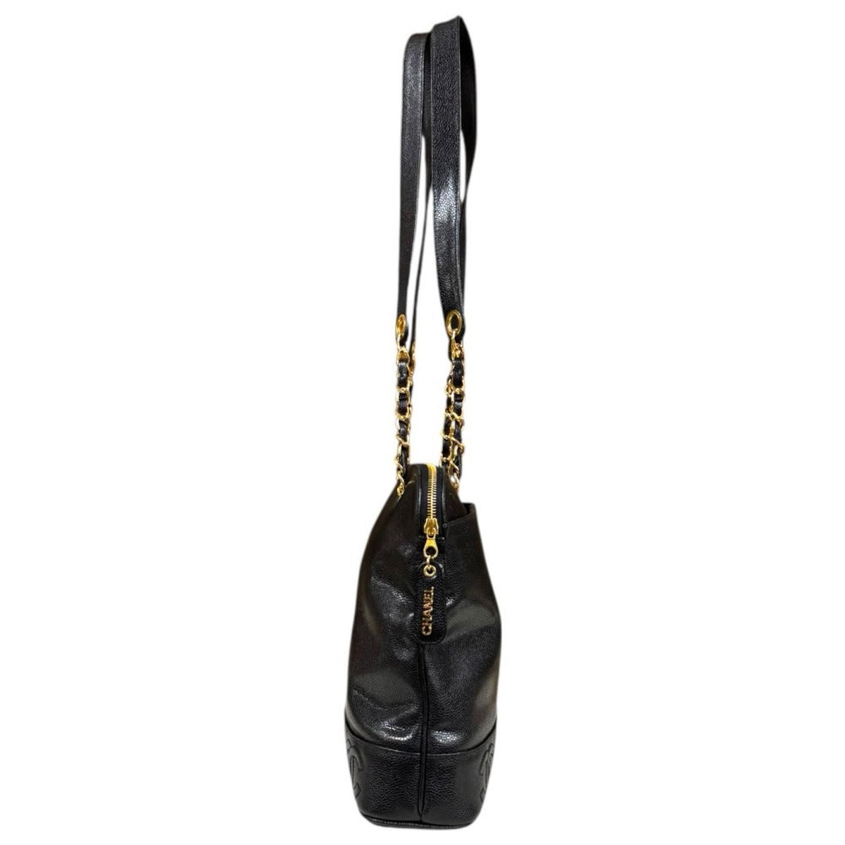 Chanel CC Logo Tote Caviar Leather Black — view 4
