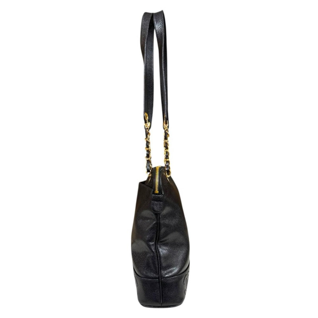 Chanel CC Logo Tote Caviar Leather Black — view 5
