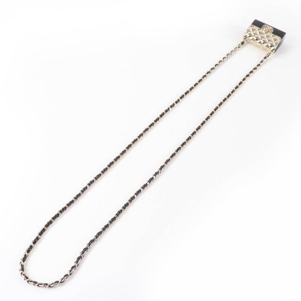 Chanel Quilted Bag Motif CC Logo Pircas Leather Chain Necklace Black — view 6