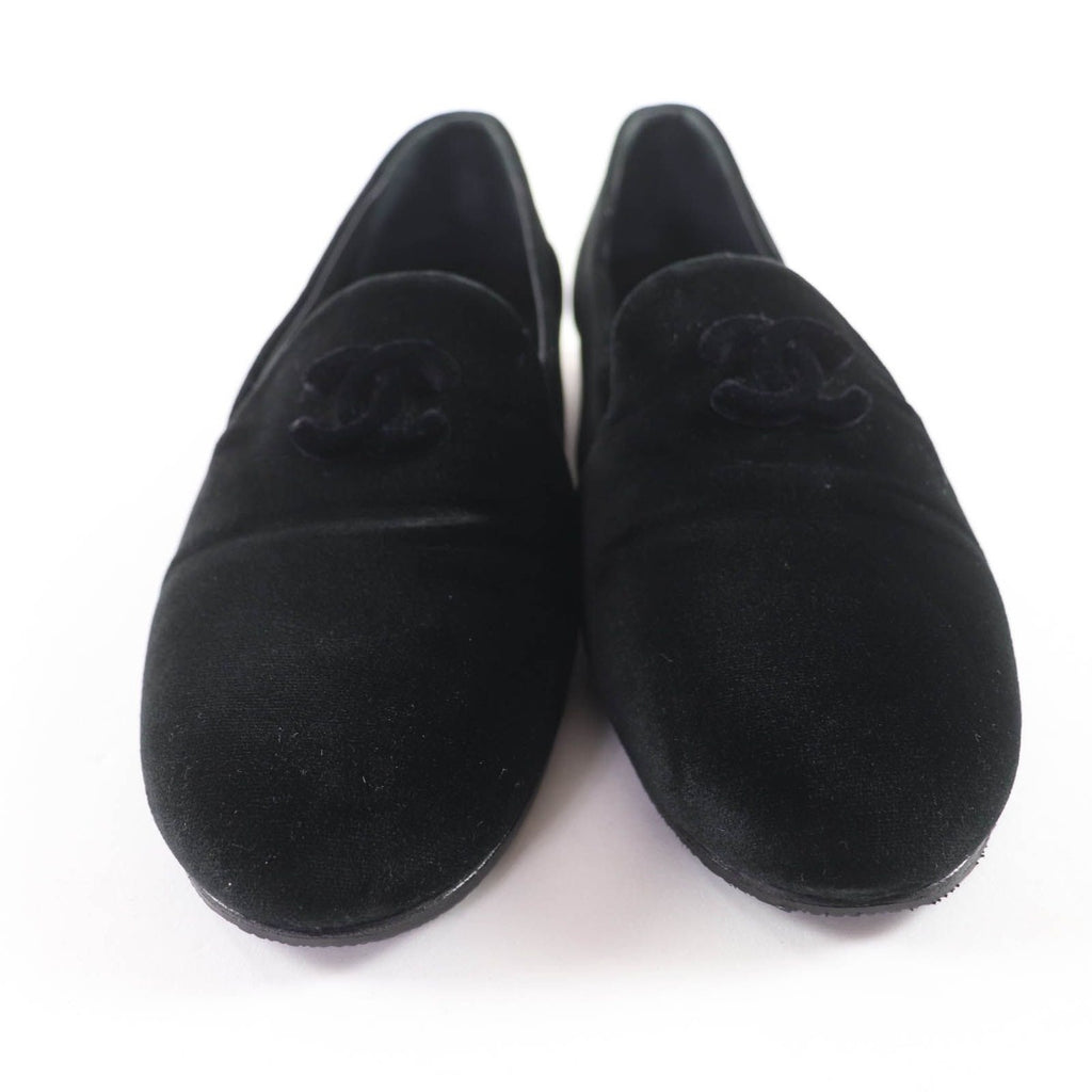 Chanel 23K Velour CC Logo Almond Toe Loafers Flat Shoes Black 36.5 — view 3
