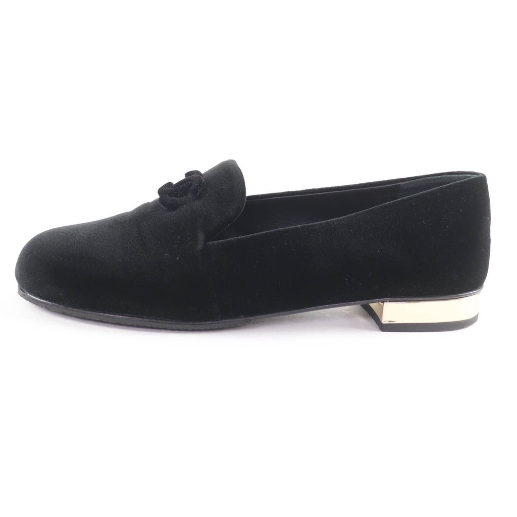 Chanel 23K Velour CC Logo Almond Toe Loafers Flat Shoes Black 36.5 — view 4