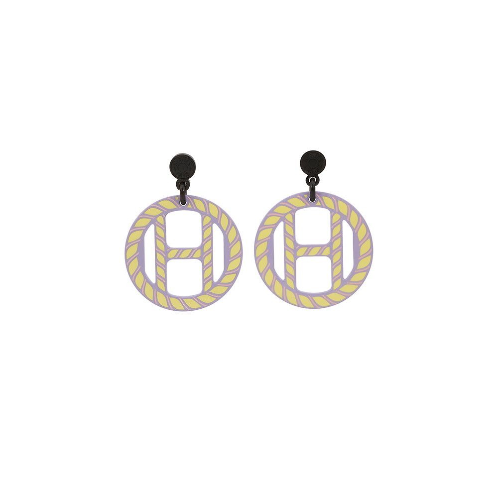 Hermes Earrings Equipe Nautic Buffalo Horn Lavender-yellow