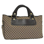 Celine Handbag Macadam Leather Canvas Beige Brown