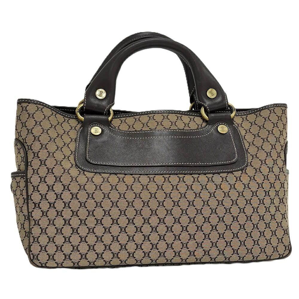 Celine Handbag Macadam Leather Canvas Beige Brown