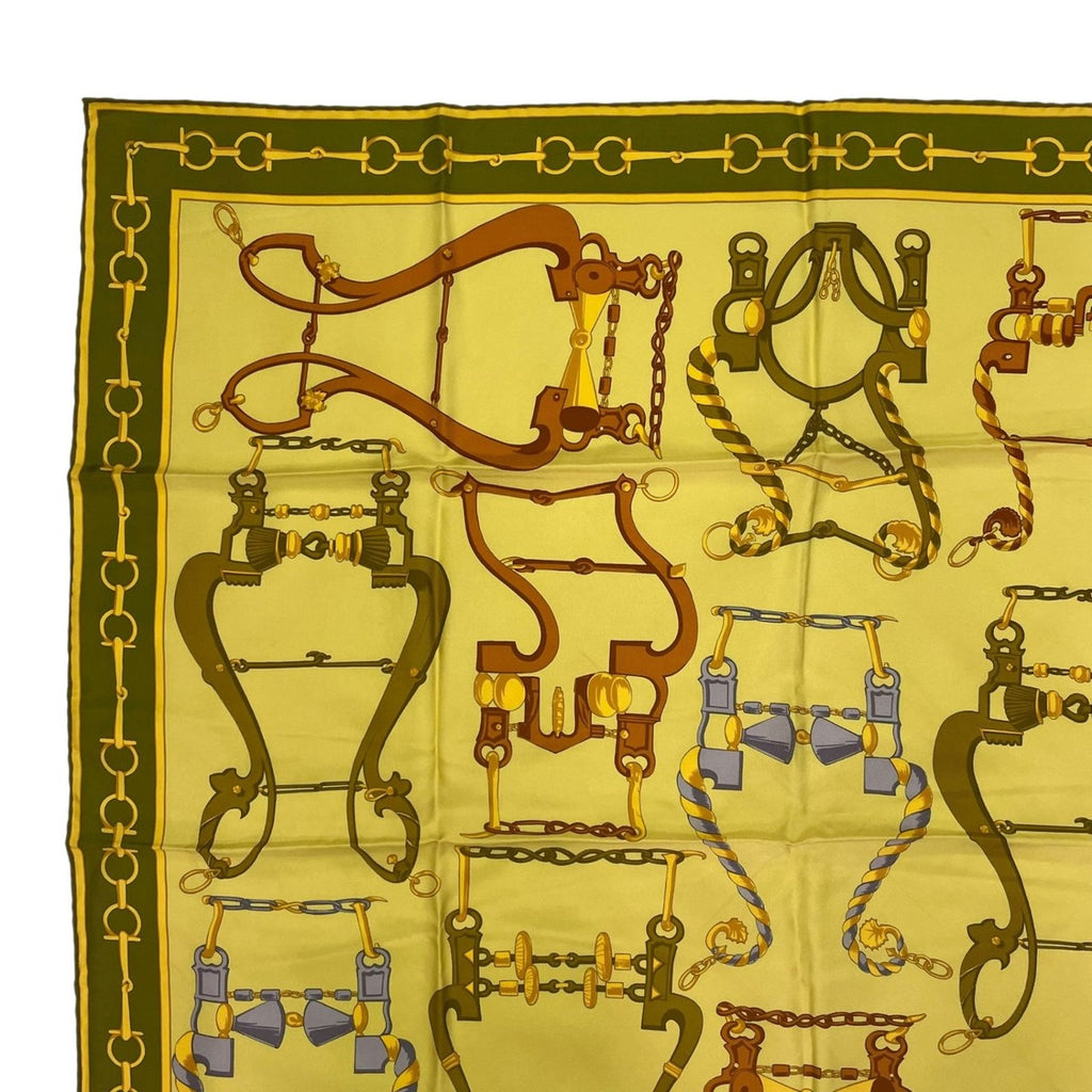 Gucci Scarf Silk Horsebit Pattern Yellow Green — view 2