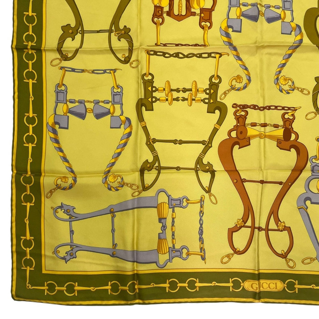 Gucci Scarf Silk Horsebit Pattern Yellow Green — view 4