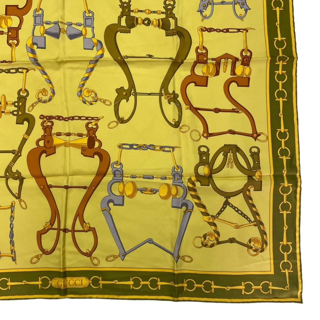 Gucci Scarf Silk Horsebit Pattern Yellow Green — view 5