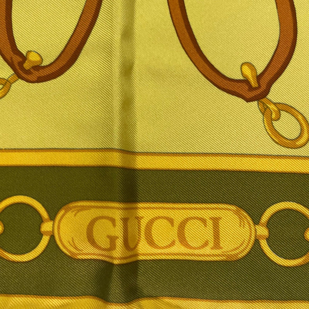 Gucci Scarf Silk Horsebit Pattern Yellow Green — view 6
