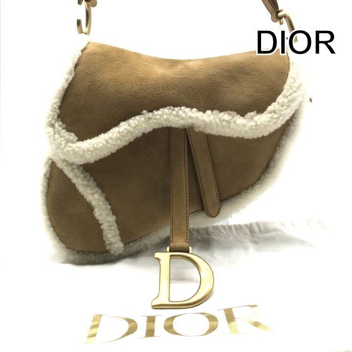 Dior Saddle Mouton Shoulder Bag Beige