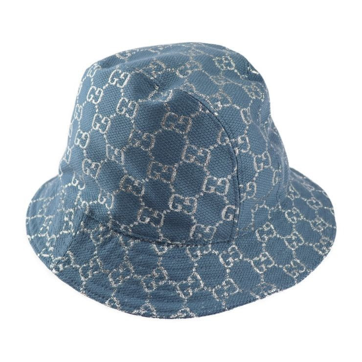 Gucci GG Lame Bucket Hat 71% Wool 17% Nylon 12% Metal Fiber Blue Silver