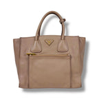 Prada 2-Way Tote Shoulder Bag Vittero Dino Leather Triangle Logo Pink Beige — view 2