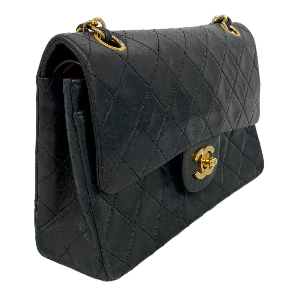 Chanel Shoulder Bag Quilted Lambskin Black Gold — view 2