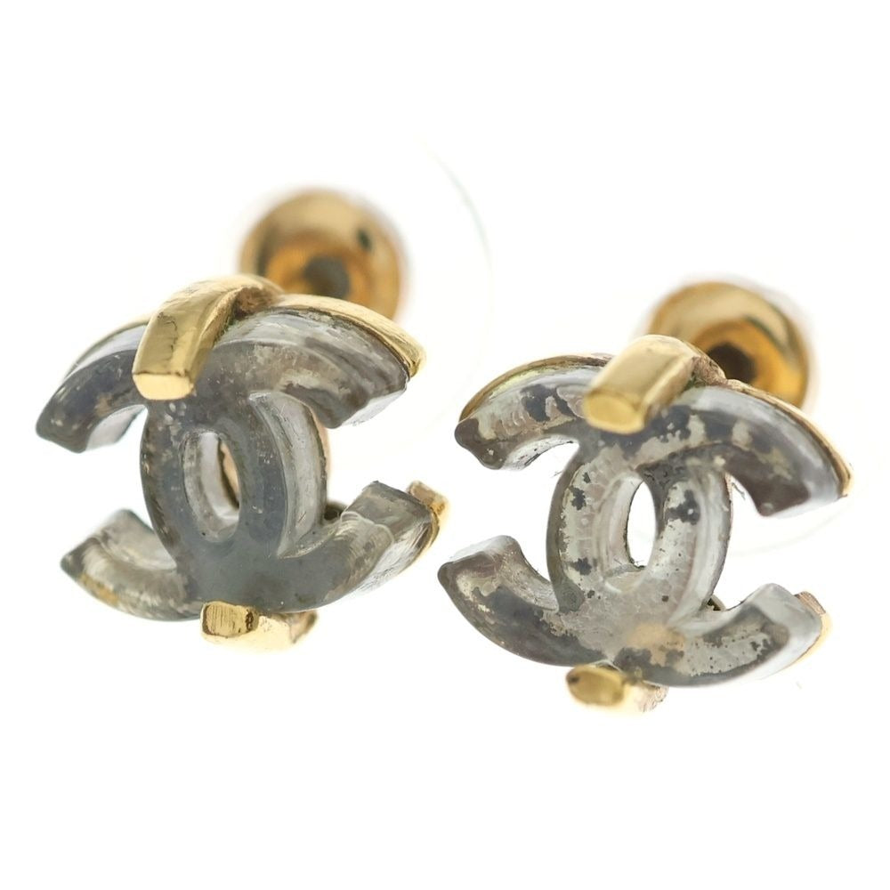 Chanel CC Logo Earrings Gold Clear