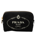 Prada Logo Canapa Mini Pouch Case Black Canvas