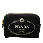 Prada Logo Canapa Mini Pouch Case Black Canvas