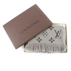 Louis Vuitton Echarpe Logo Mania Wool Silk Blend Scarf with Fringe Grey — view 2