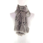 Louis Vuitton Echarpe Logo Mania Wool Silk Blend Scarf with Fringe Grey — view 4