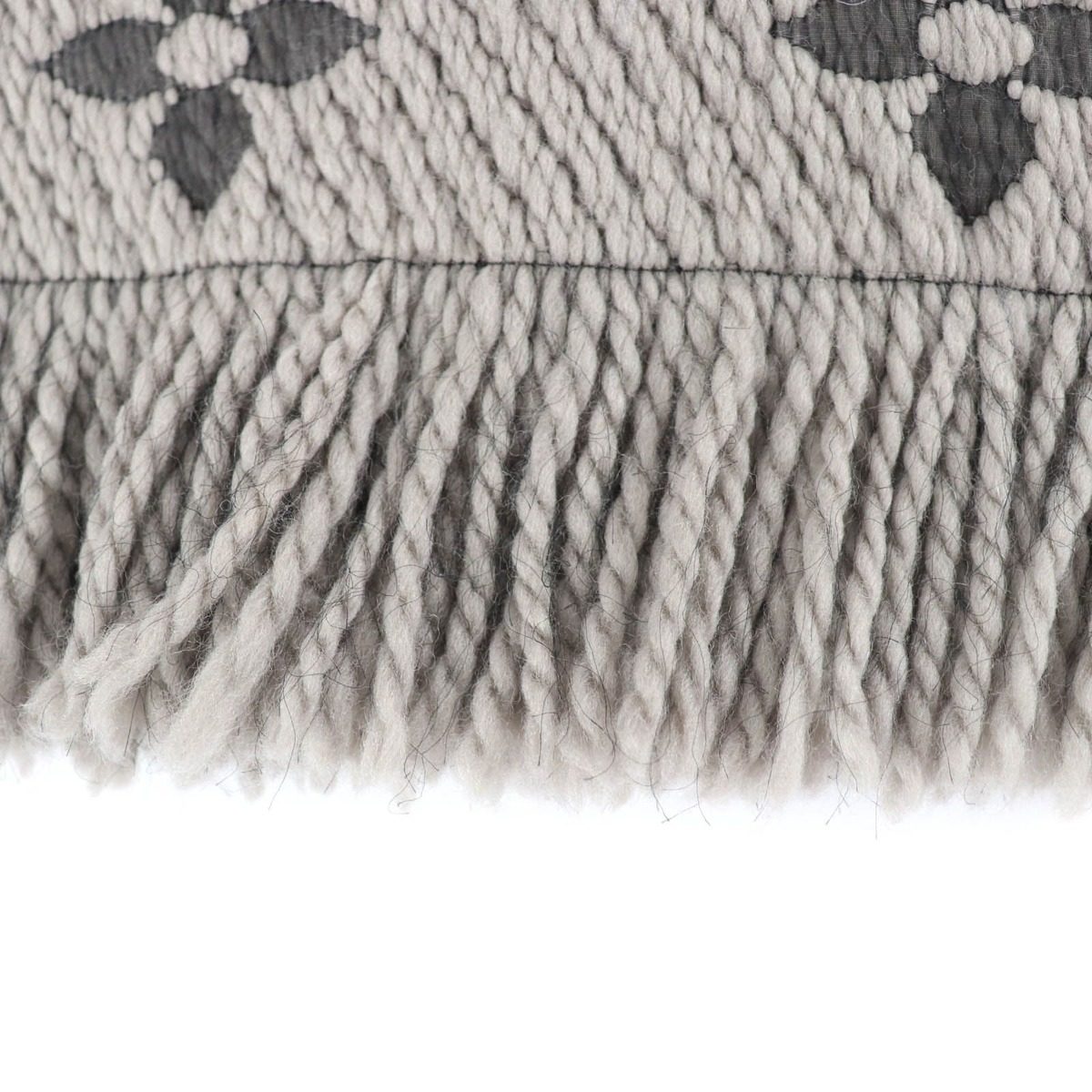 Louis Vuitton Echarpe Logo Mania Wool Silk Blend Scarf with Fringe Grey — view 5